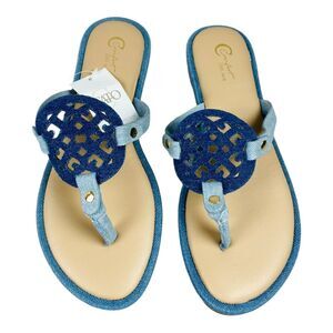 NEW Cato Monogram Medallion Boho Slip On Flip Flop Flats Sandals Blue Size 9